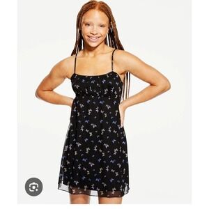 Aeropostale Baby Doll Sun Dress Blue Butterfly Mini Spaghetti Strap Size M